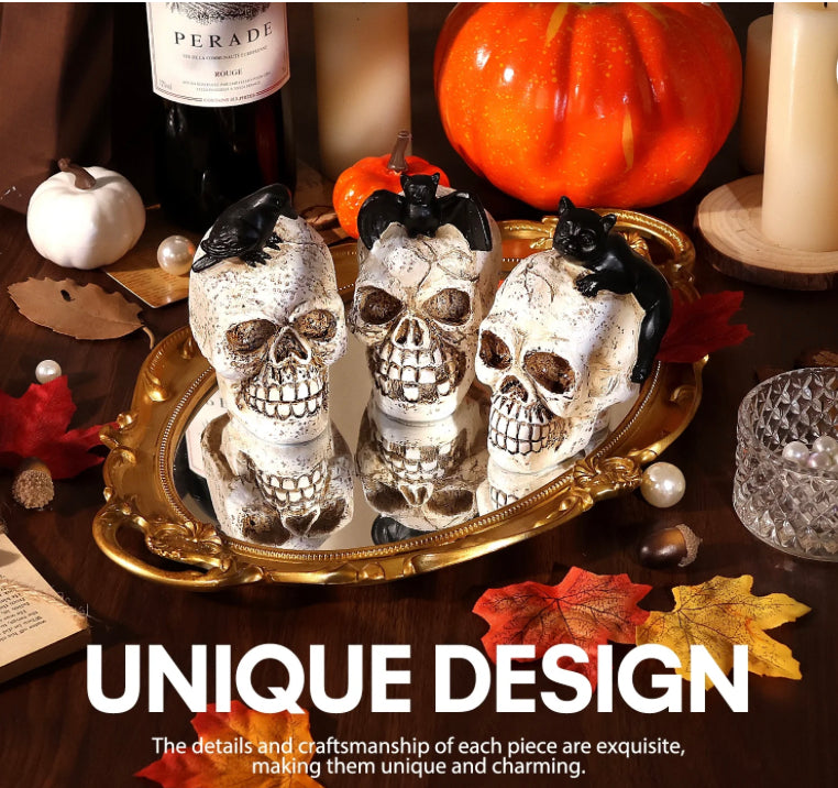 Ayieyill 3pcs Skull Halloween Decorations Indoor Skull Decor Halloween Figurines