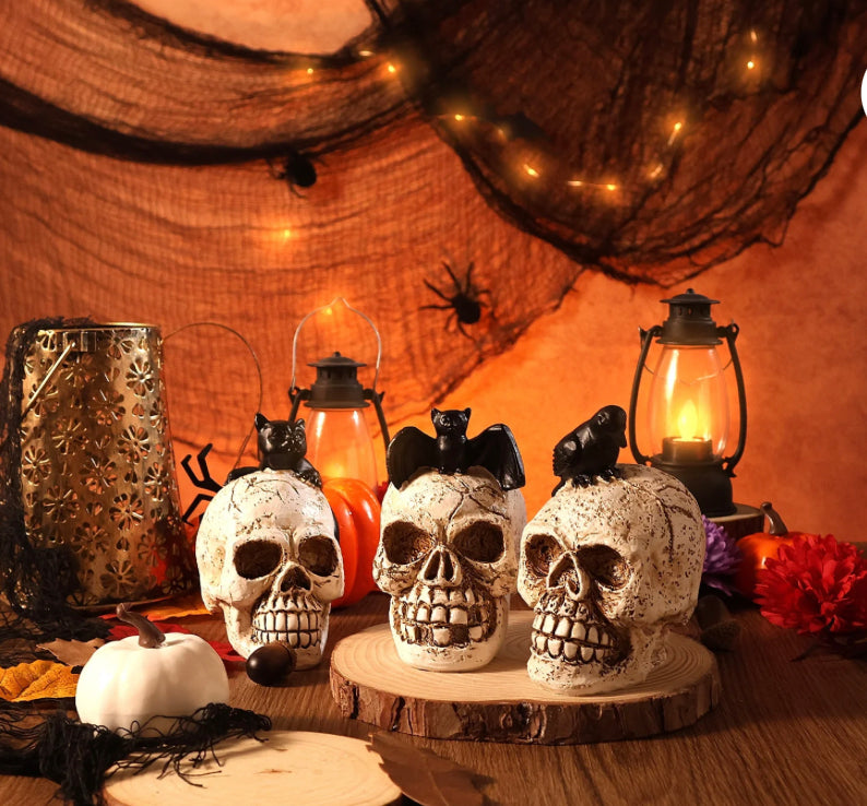 Ayieyill 3pcs Skull Halloween Decorations Indoor Skull Decor Halloween Figurines